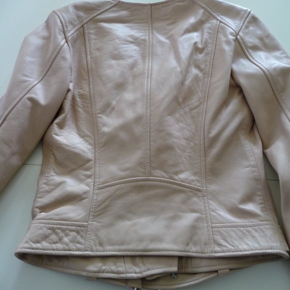 UTERQUE LAMBSKIN ROSEPETALS/BEIGE LEATHER BIKER JACKET SIZE SMALL NEW NO TAGS - Picture 5 of 15
